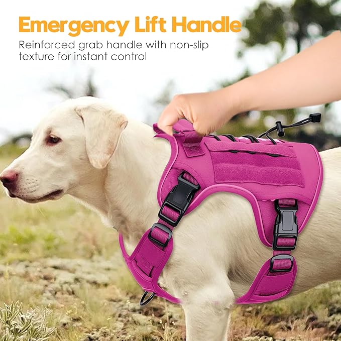 Heavy-Duty Tactical Dog Harness for Large Dogs, No Pull Adjustable Reflective Pet Vest with Molle System, K9 Military-Grade Control for Service Training, Outdoor & 10+ Breeds, Pink, Large-Mewly Pet