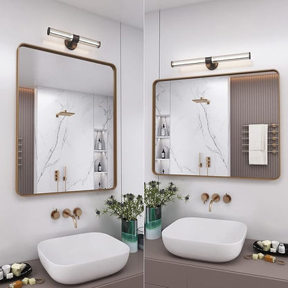 22x30 Brushed Gold Bathroom Mirror, Metal Gold Framed Vanity Mirror, Modern Rectangle Wall Mirror for Entryway, Anti-Rust (Horizontal/Vertical)