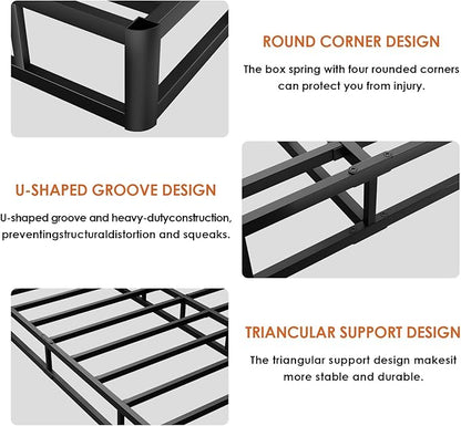 D&H FURNIMMT Queen Size Box Spring 7 Inch, Heavy Duty Metal Box Spring Bed Base with Fabric Cover, Mattress Foundation, Easy Assembly, Noise Free（Queen）