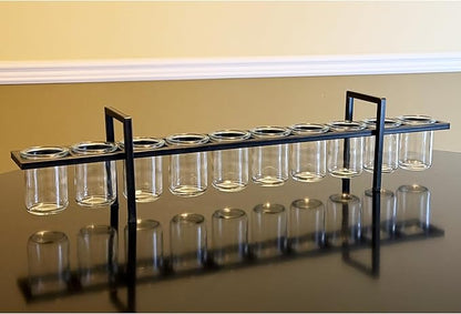 Seraphic 10-Cup Rustic Modern Floating Candle Holder Table Centerpiece Decoration for Dining Room, Kitchen, Patio, Weddings, Metal Iron with Glass Cups, 33" Long