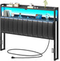 Rolanstar Headboard for Queen Size Bed with Storage, 60,000 DIY Color of LED Light, Head Board with USB, Type C Port, Height Adjustable, Black Upholstered Cabeceras de Cama Comfortable Modern, Leather