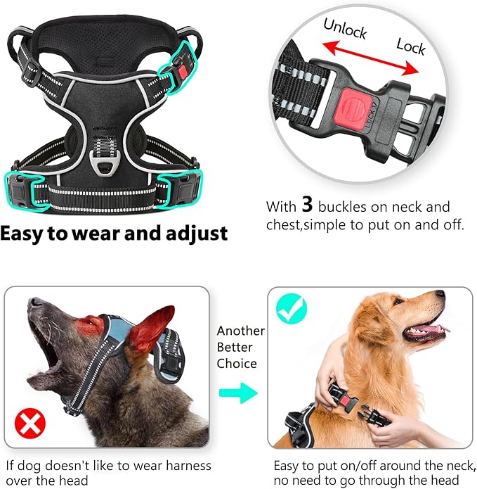 Timos Dog Harness, 3 Snap Buckles No-Pull Soft Padded Dog Vest with 2 Metal Leash Clips, Adjustable Reflective No Choke Pet Harness with Easy Control Handle for Small Dogs,Black,S-Mewly Pet