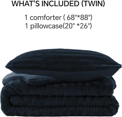 BEDELITE Fleece Twin Comforter Set -Super Soft & Warm Fluffy Navy Faux Fur Bedding, Luxury Fuzzy Heavy Bed Set for Winter with 1 Pillow case