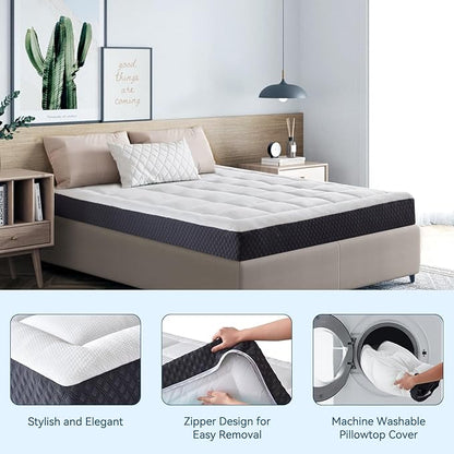 ONENICE 8 Inch Twin XL Size Mattress in a Box, Cooling Gel Memory Foam Plus Removable Pillowtop Mattress, Ergonomically Designed, CertiPUR-US Certified, Fiberglass-Free, Pressure Relief