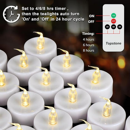 Topstone LED Candles with Remote and Timer,400+ Hours Battery Life,Realistic Flickering Flameless Votive Candles,Safe Decorative Lighting for Christmas/Wedding/Home Decor - 12 Pack Warm White