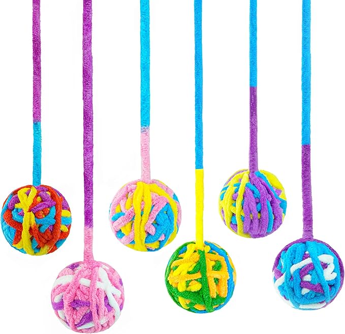 CHIWAVA 6 Pack 20" Woolen Yarn Cat Toys Ball with Bell 2" Large Indoor Cat Toy Balls Kitten Interactive Toys-Mewly Pet