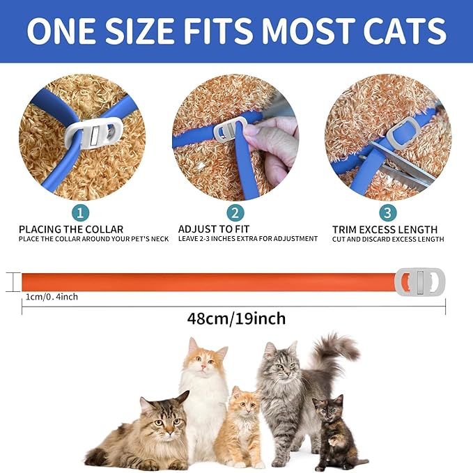 4 Pack Flea and Tick Collar for Cats, 32 Months Flea and Tick Treatment, Flea and Tick Prevention, Waterproof, Adjustable Flea and Tick Collar for Kittens, Blue & Orange-Mewly Pet