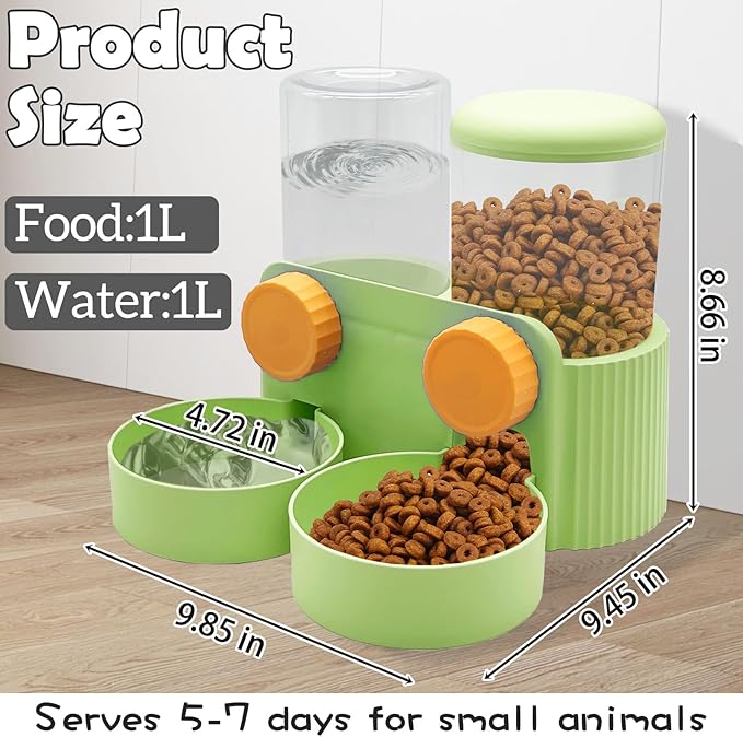 kathson Hanging Automatic Pet Food Water Dispenser,Cat Food and Water Dispenser Set Rabbit Water Dispenser Small Animal Feeding&Watering Supplies for Small Cats Dogs,Rabbits,Ferrets(Green)-Mewly Pet