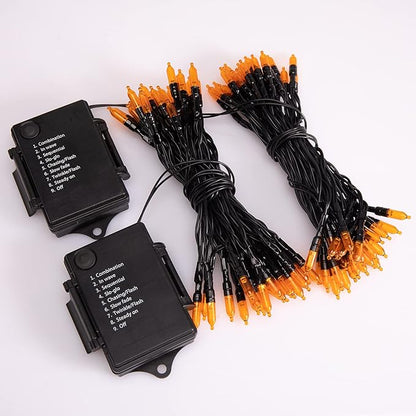 Halloween Orange String Lights Decorations，2 Pack 17.8 Feet 50 LED Battery Operated Mini String Lights with 8 Modes Waterproof for Outdoor Indoor Patio Xmas Tree Holiday Party Christmas Show