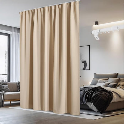 NICETOWN Sliding Door Curtain & Adjustable Ceiling Track Set, W100 xL96 Room Divider Curtain for Office/Hospital Privacy Protection, Thermal Insulated Room Darkning Drape, 1 Panel, Biscotti Beige