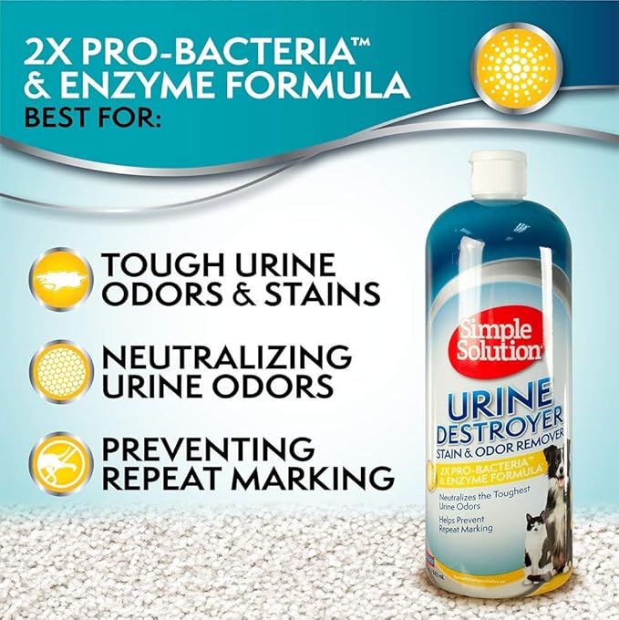 Simple Solution Urine Destroyer Enzymatic Cleaner | Pet Stain and Odor Remover with 2X Pro-bacteria Cleaning Power | 32 Ounces-Mewly Pet