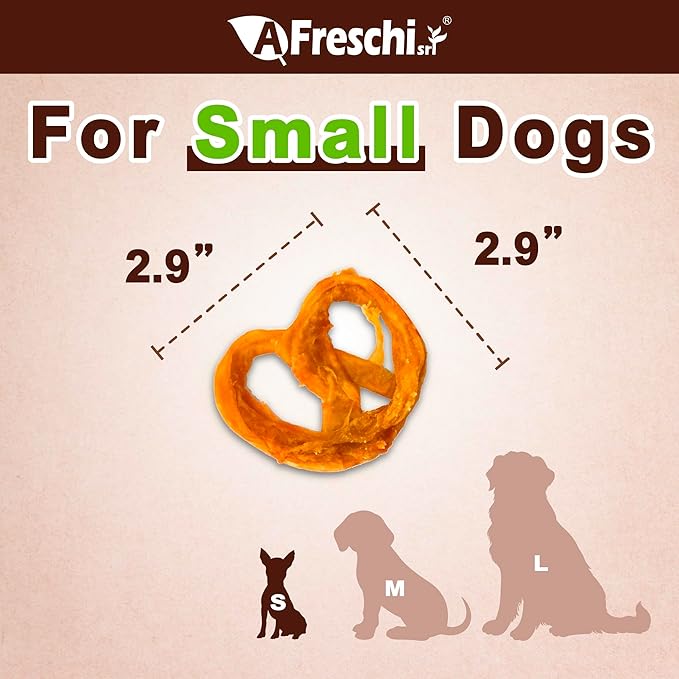 Afreschi Natural Turkey Tendon Pretzel (S) 8oz, USA-Sourced Turkey Tendon, All Natural Puppy Chew, Hypoallergenic, Rawhide Alternative, for Small Breeds-Mewly Pet
