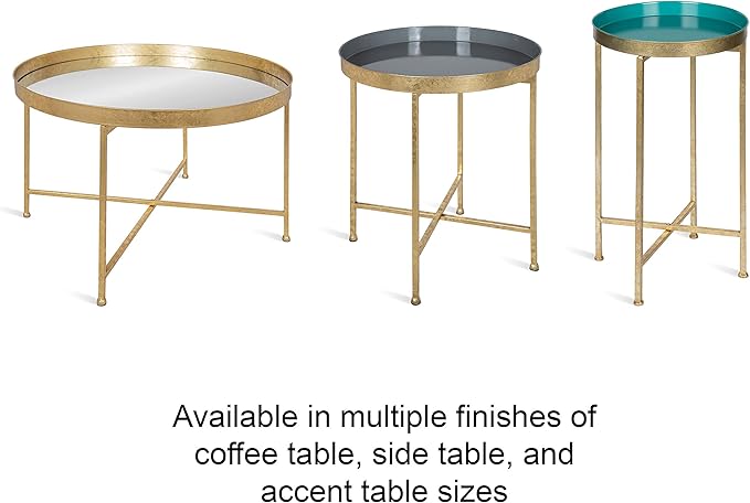Kate and Laurel Celia Round Foldable Tray Accent Table, 14" x 14" x 25.75", Navy and Silver, Modern Minimalist Design and Magnetic Detachable Tabletop