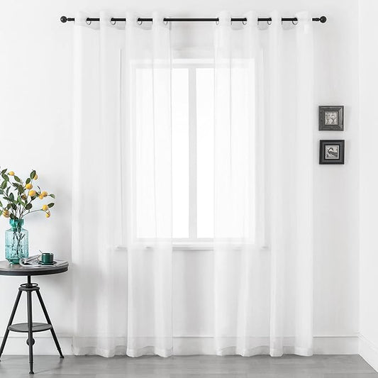 DUALIFE White Voile Sheer Curtains Grommet,Look Semi Sheer Windows Panels,Elegant Solid Color Touch Soft Drapes, 52X120 Inch for Living Room Bedroom,Set of 2 Panels
