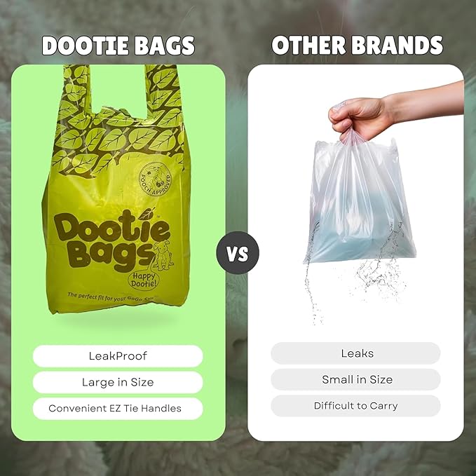 Pooch Approved Large Dootie Bags - Dog Poop Bags - Tie-Handles - 100 Count Dootie Strong and Leakproof - Perfect for Dogs & Cats - Litter - Pet Waste Cleanup - Swivel Bin & GoGo Stik Scoopers-Mewly Pet