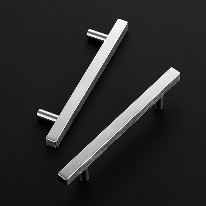 Ravinte Brushed Nickel Cabinet Handles 5 Pack 4-1/2 inch Satin Nickel Square Cabinet Pulls Silver Hardware for Kitchen Cabinets 7 inch Overall Length Stainless Steel Drawer Pulls