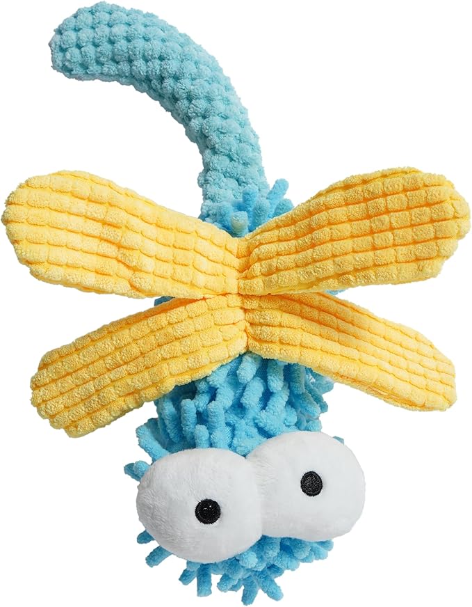 Nocciola Plush Squeaky Dog Toys, Cute Durable Stuffed Crinkle Puppy Pet Chew Toys for Large Medium Small Dogs - Dragonfly-Mewly Pet