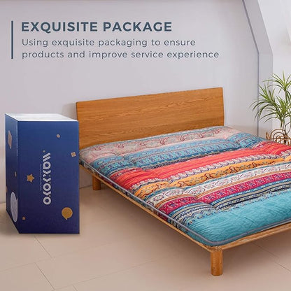 MAXYOYO Bohemian Retro Mattress Vintage Floral Japanese Futon Roll Up Tatami Floor Mat Foldable Bed Portable Camping Mattress Sleeping Pad Floor Lounger Couch Bed Full Size