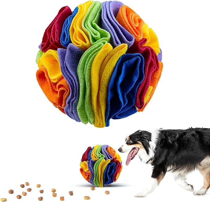 Pet Snuffle Ball, Puzzle Sniffing Interactive Dog Ball for Blind Dogs Training Stress Relief Dog Enrichment Toys Treat Machine Washable (20cm, Rainbow Color)-Mewly Pet