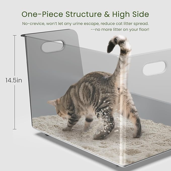 One-Piece Stainless Steel Litter Box, 14.5" High-Side XL Metal Cat Litter Box, Extra Wide Entry Pet Toilet, Cat Litter Station with Wheels, Easy to Move, Non-Stick, No Odor, for Big or Multiple Cats-Mewly Pet