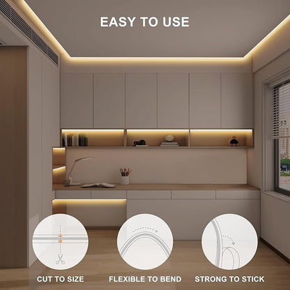 16.4ft COB Led Strip Light with Remote, 2700K Dimmable Bright Warm White Led COB Strip Light, White Led Strip Light for Mirror, Stair, Cabinet, Room
