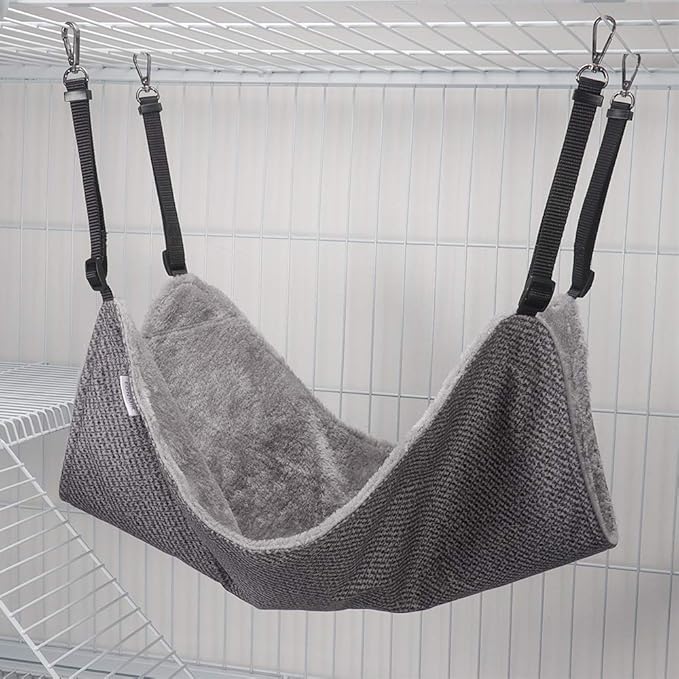 Cat Hammock for Cage, Soft Pet Bed Fit Ferret, Kitten, Puppy, Small Dog, Adjustable-Strap/Load Capacity 30lb (Gray)-Mewly Pet