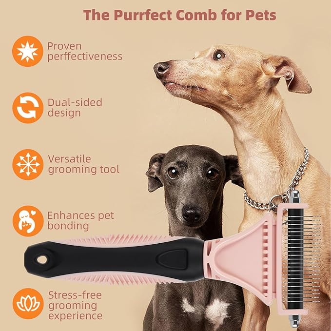 3PCS Cat & Dog Brush Set: Slicker & Deshedding Brush, Dematting Comb, and Bath Brush – Premium Grooming Tools for Shedding & Tangle-Free Fur (pink)-Mewly Pet