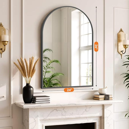 Sweetcrispy Arched Bathroom Mirror 36x25 Inch Black Metal Framed Arch Vanity Mirror for Wall, Over Sink, Farmhouse, Restroom, Anti-Rust, Modern Decorative, Hanging or Leaning