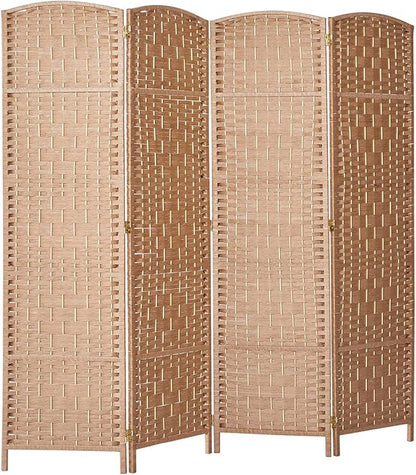 Rose Home Fashion Room Divider, 6 ft Tall Room Dividers and Folding Privacy Screens, 16in Privacy Screen 4 Panel Natural Space Temporary Wall Foldable Partition Separation