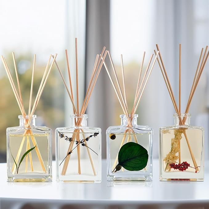 Urban Naturals Pumpkin Brulee Scented Sticks Reed Diffuser Oil Set – Fall Pumpkin Pie, Nutmeg & French Vanilla – Sleek Rectangular Refillable Glass Bottle – Made in The USA