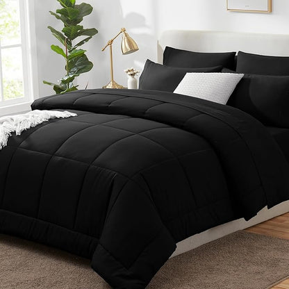 CozyLux Twin XL Comforter Set Black, 5 Pieces Twin Extra Long Bed in a Bag for College Dorm, All Season Bedding Set with Stitch Quilted Comforter, Flat Sheet, Fitted Sheet, Pillowcases