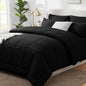 CozyLux Oversized Queen Comforter Sets Black, 7 Pieces Bed in a Bag, Ultra-Soft All Season Bedding Sets with Stitch Quilted Comforter, Flat Sheet, Fitted Sheet, Pillowcases, Black