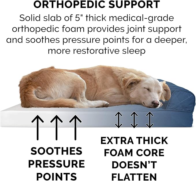 Furhaven Orthopedic Dog Bed for Large Dogs w/ Removable Bolsters & Washable Cover, For Dogs Up to 125 lbs - Quilted Sofa - Navy (Blue), Jumbo Plus/XXL-Mewly Pet