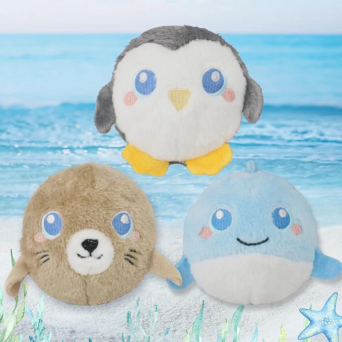 DKING 3Pack Squeaky Dog Balls,2 in1 Funny Puppy Ball Toys,Birthday Dog Toy for Small Medium Dogs (Ocean Ball)-Mewly Pet