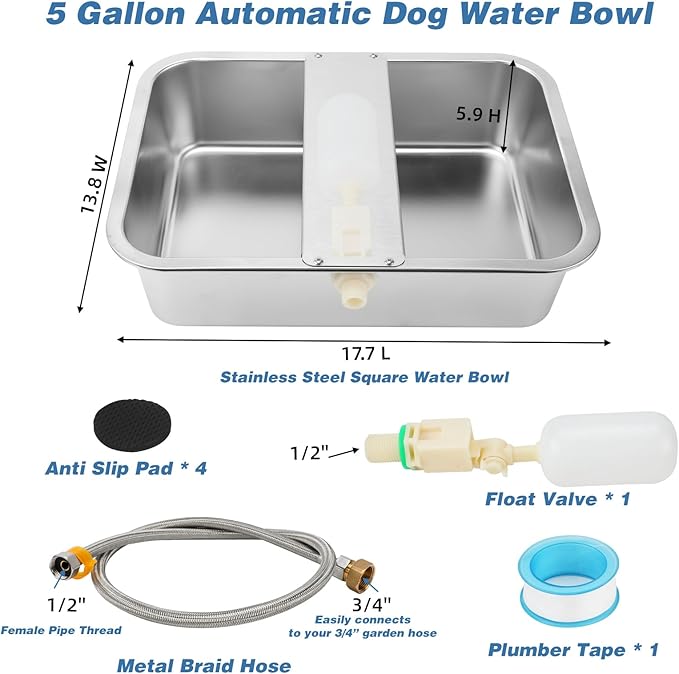 YUEPET 5 Gallon Auto Dog Water Bowl Dispenser Outside Automatic Water Dispenser for Large Dogs Stainless Steel Auto-Fill Dog Waterer Feeder with Float Valve for Pets Indoor Outdoor Use-Mewly Pet