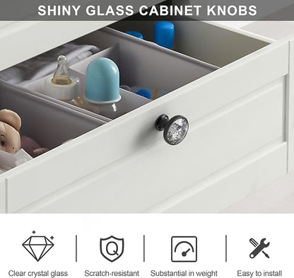 Alzassbg 6 Pack Clear Crystal with Matt Black Base Cabinet Knobs, 1-3/8 Inch (35mm) Diameter Cabinet Hardware Round Crystal Knobs for Drawers AL1011MB