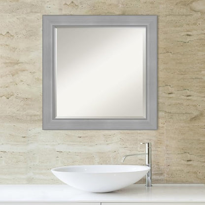 Amanti Art Silver Bathroom Mirror for Over Sink, 24x24 Vista Brushed Nickel Square Vanity Mirror, Medium Casual Frame, Hangs Horizonally and Vertically, Bathroom Wall Decor, Beveled Edge
