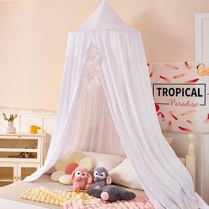 dix-rainbow Princess Bed Canopy for Kids Baby Bed, Round Dome Kids Reading Nook Indoor Outdoor House Tent Hanging Decoration Cotton Canvas White