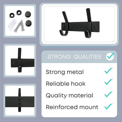Matte Black Small Coat Rack Wall Mount – 6 Inch Stainless Steel Hook Rail with 2 Double Coat Hooks – Wall Mounted Entryway Organizer for Coats, Hats, Bags, Towels, Robes, Closet or Bathroom