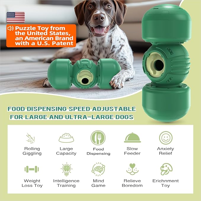 KADTC Dog Treat Dispener Toys Rolling Giggling Indestructible Puzzle Feeder Toy Adjustable Food Dispensing Speed for Medium/Large Aggressive Chewers Breed-Mewly Pet