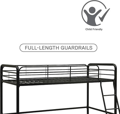 DHP Junior Loft Bed, Space-Saving Metal Frame, Black Finish, Ideal for Younger Children