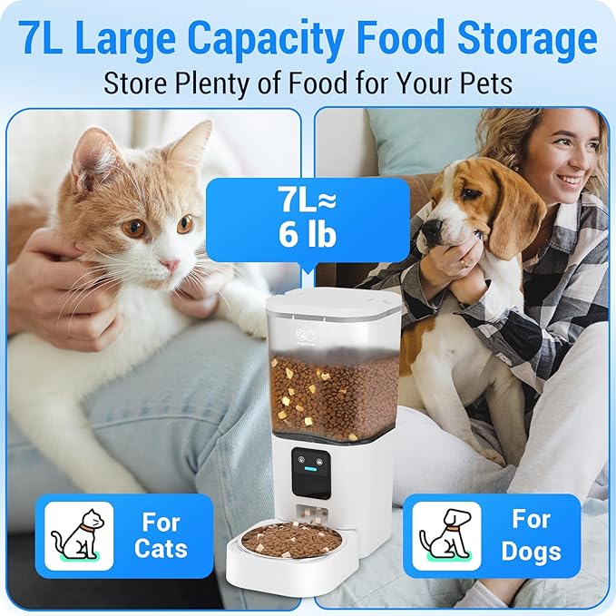 Automatic Cat Feeder with Slow Feed: 5G WiFi Automatic Dog Feeder with Smart APP Control, Auto Cat Food Dispenser with Alexa for Multiple Pets, Detachable for Easy Cleaning - 29 Cup（7L）-Mewly Pet