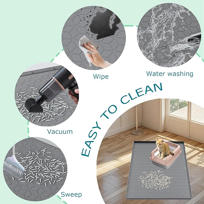 Cat Litter Mat for Litter Box, Silicone Large Cat Litter Trapping Mat - 28x22 in, Waterproof & Non-Slip, Durable & Easy Clean, Gray-Mewly Pet