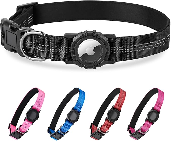 Dog Collar Compatible with Airtag, with Waterproof Cover, Multiple Colors, Multiple Sizes, Breathable Cotton and Linen Material, Suitable for Small, Medium and Large Dogs-Mewly Pet