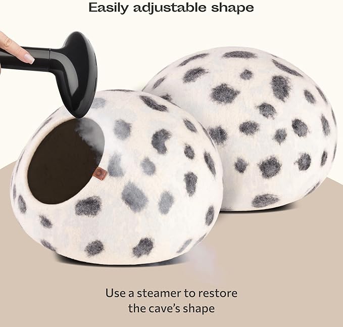MEOWFIA Cat Cave – Premium Felt Cat Bed for Indoor Cats, Handmade 100% Merino Wool (Large, Snow Leopard)-Mewly Pet