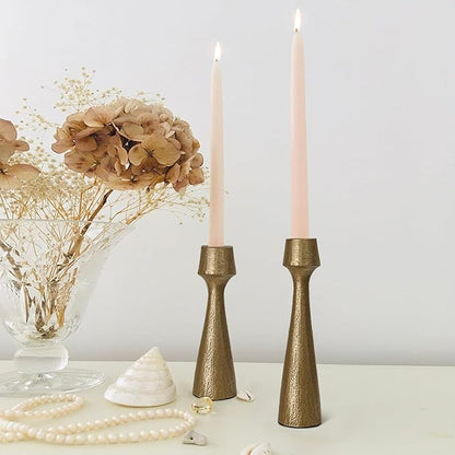 Iron Taper Candle Holder - Set of 2 Decorative Candle Stand, Metal Decorative Candlestick Holder for Wedding, Dining Table, Party Decoration (Gold)