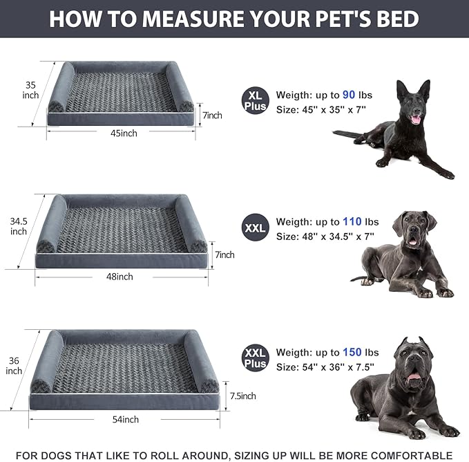 BFPETHOME Dog Beds for Large Dogs, Orthopedic Dog Bed for Medium Large Dogs,Big Waterproof Couch Pet Bed with Removable Washable Cover-Mewly Pet