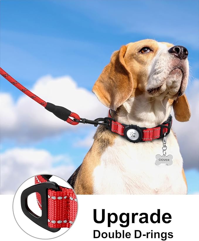 TagME Airtag Dog Collar,Waterproof Reflective Pet Collar with Airtag Holder,Soft Padded and Double D-Rings for Medium Dogs,Red-Mewly Pet