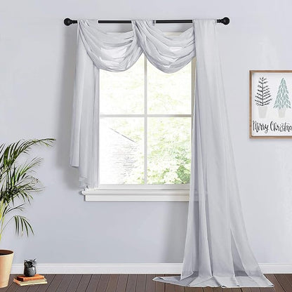 RYB HOME Sheer Curtains Valances-Bed Curtains, Kids Room Breezy Bedroom Window Valance Scarf for Canopy Frame Living Room Backdrop Table Runner,60 x 216 inch Long per Panel, 2 Panels, Dove Grey,Adult