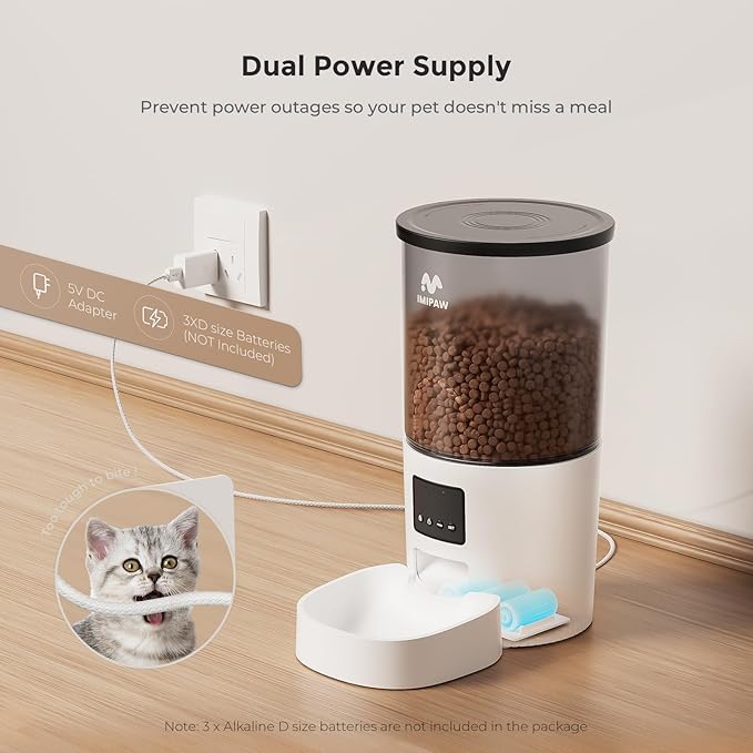 Automatic Cat Feeder, 5L Pet Dry Food Dispenser with Timed Programmable Portion Control, Dual Power, With Desiccant Bag, Easy Set Up, 10 Meals Per Day for Cats and Puppies（Remote Not Supported）-Mewly Pet